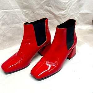 L’intervalle red patent leather, chunky heel ankle boots, size 39